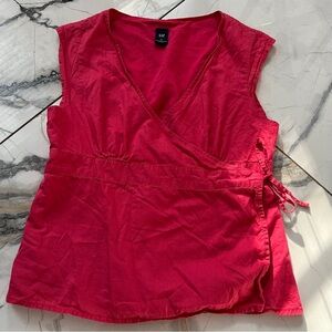 GAP Women's Cotton Cute Red Wrap Top Medium feminine minimalist